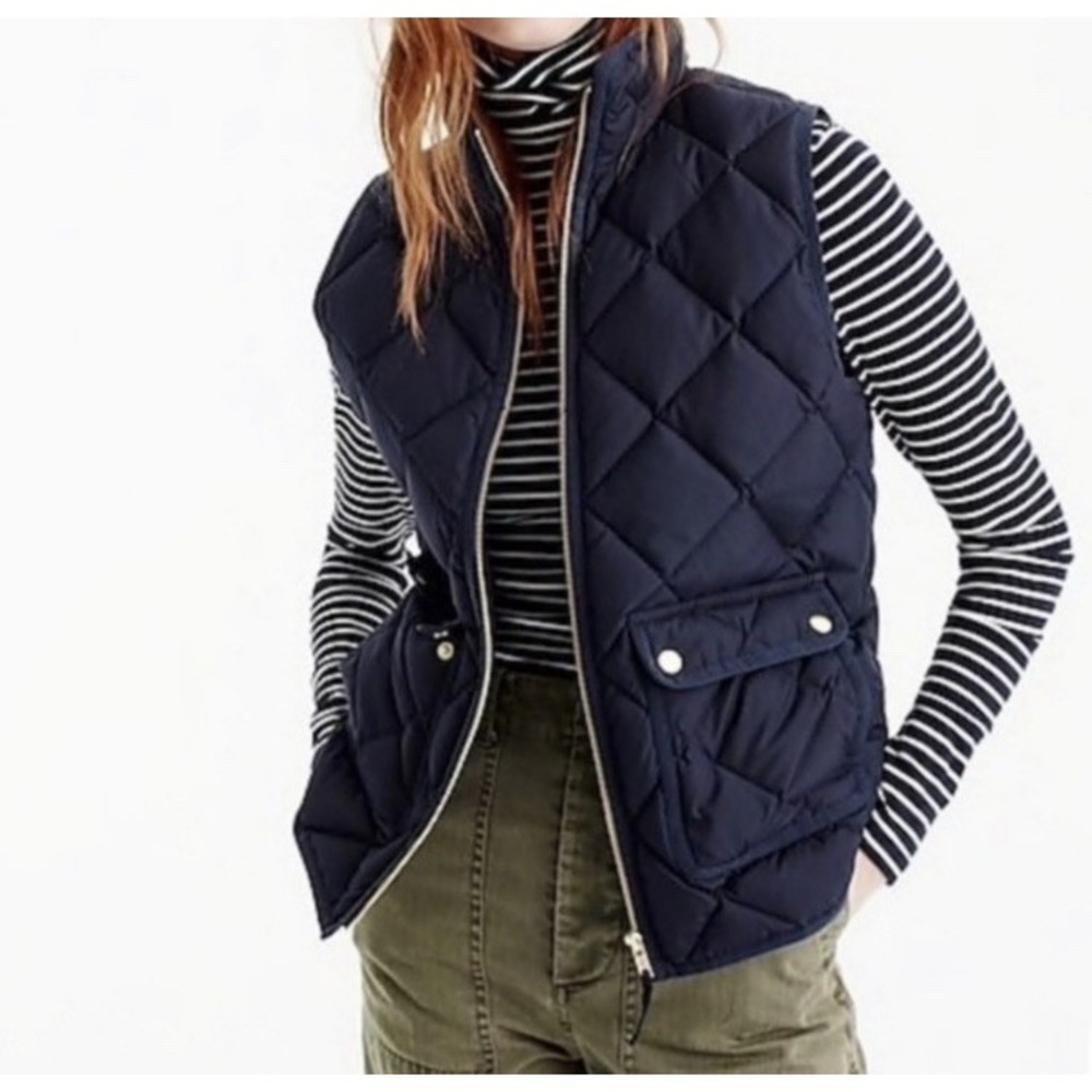 J.Crew Excursion Quilted Puffer Vest Navy Blue Gold Hardware Women's Size XS